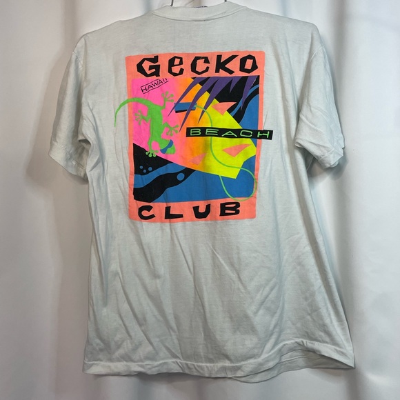 VTG Poly Tees white single stitch Gecko Beach Club Hawaii neon graphic tee sz XL - Picture 11 of 11